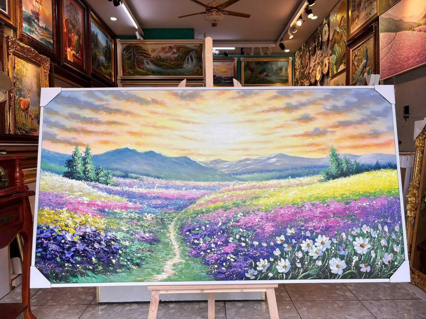 tranh sơn dầu con đường hoa