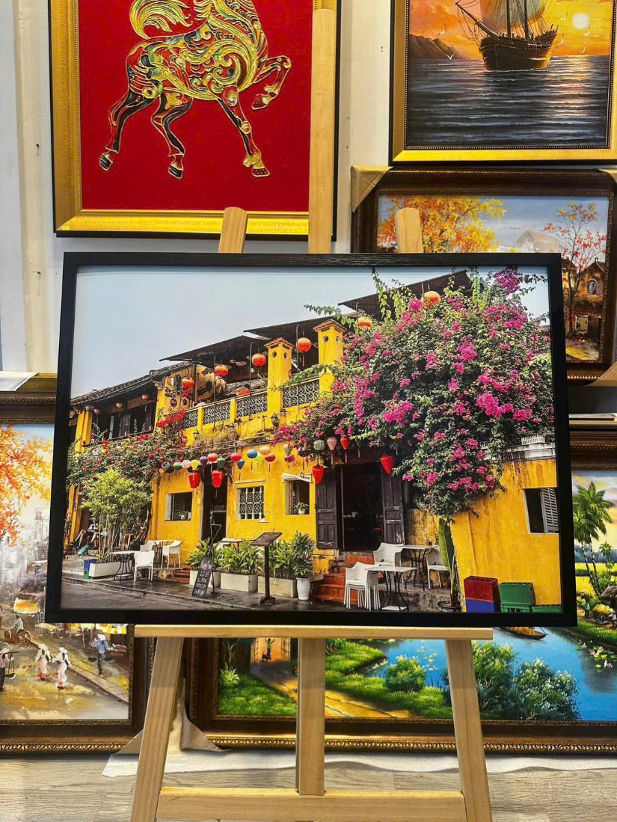 Tranh canvas phố cổ Hội An hoa giấy